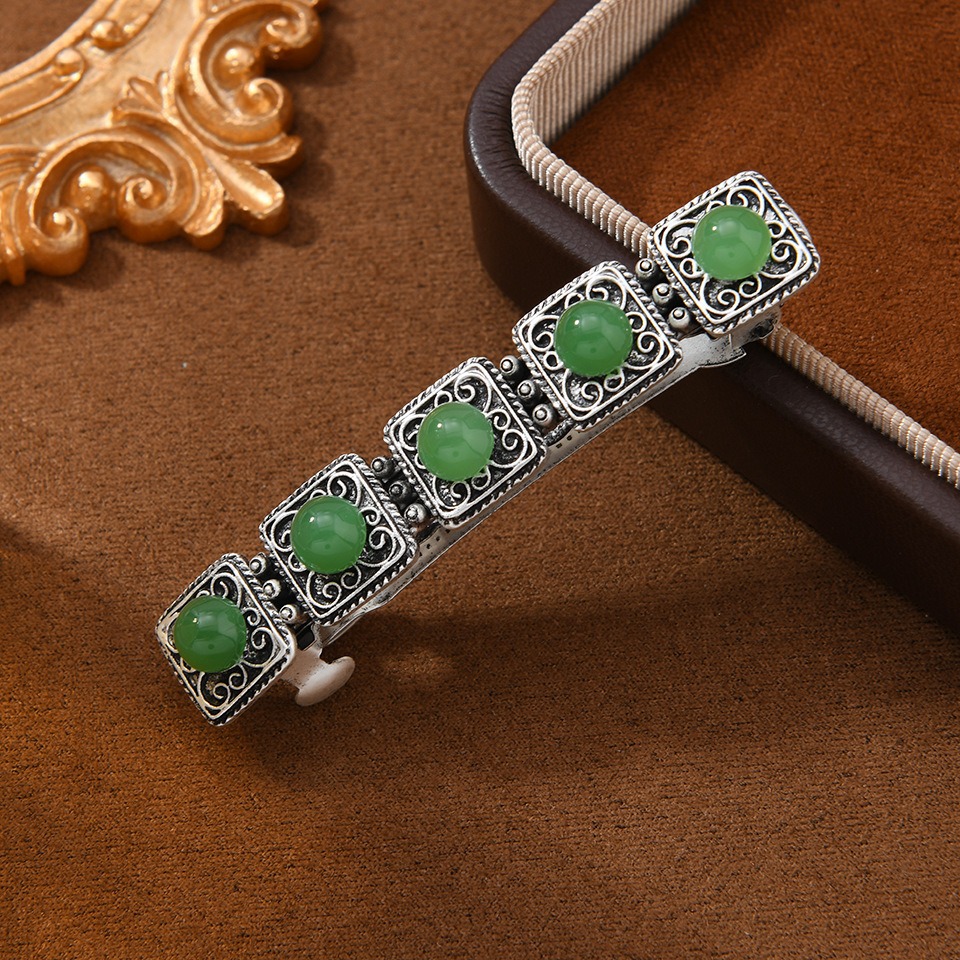 Vintage Fashion Ads - Fashion Vintage Silver Hair Barrette Green