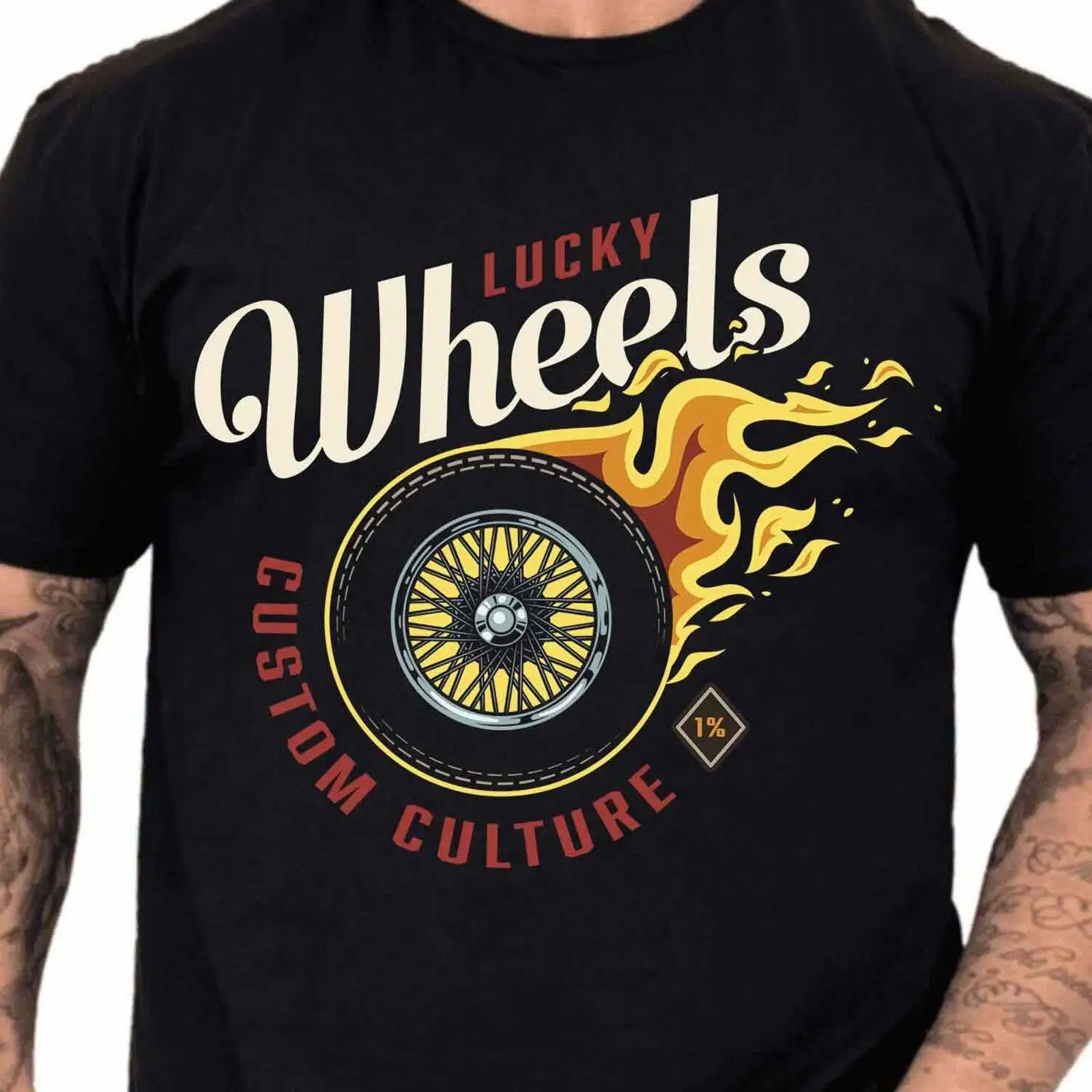 Vintage Fashion Wheel - Lucky Wheels Custom T Shirt Flaming