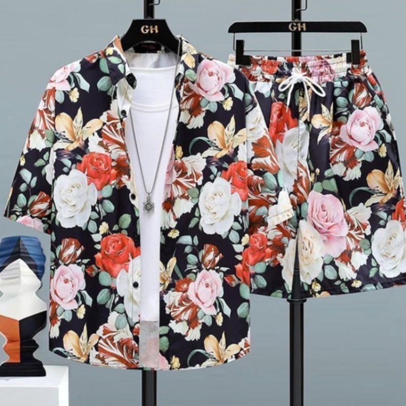 Printed Floral Shirt - Summer Men Travel Outfit Ice Silk