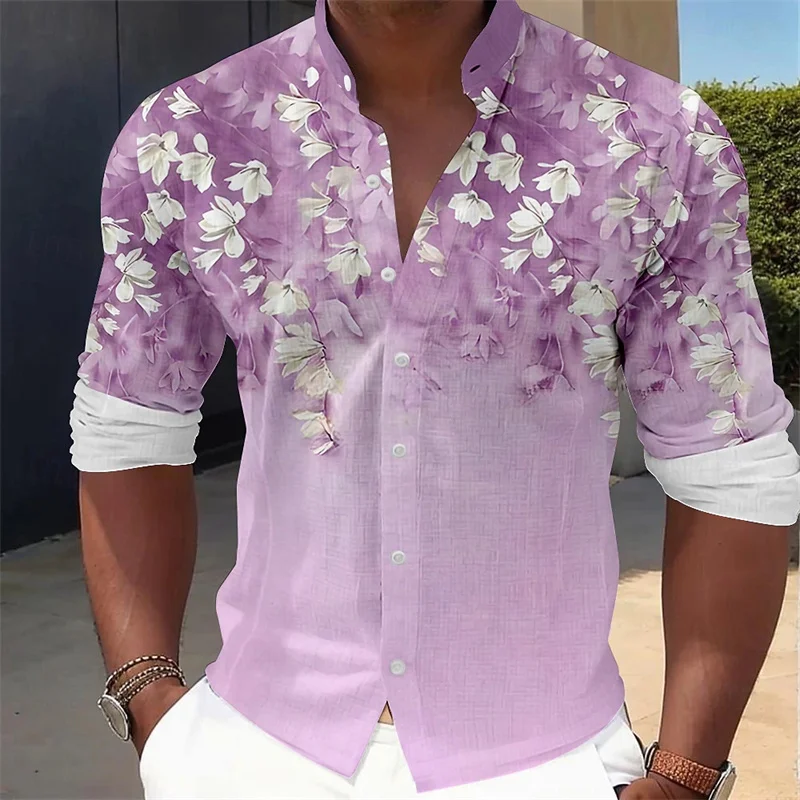 Printed Floral Shirt - Men's Floral Print Long-Sleeve Shirt, Stylish