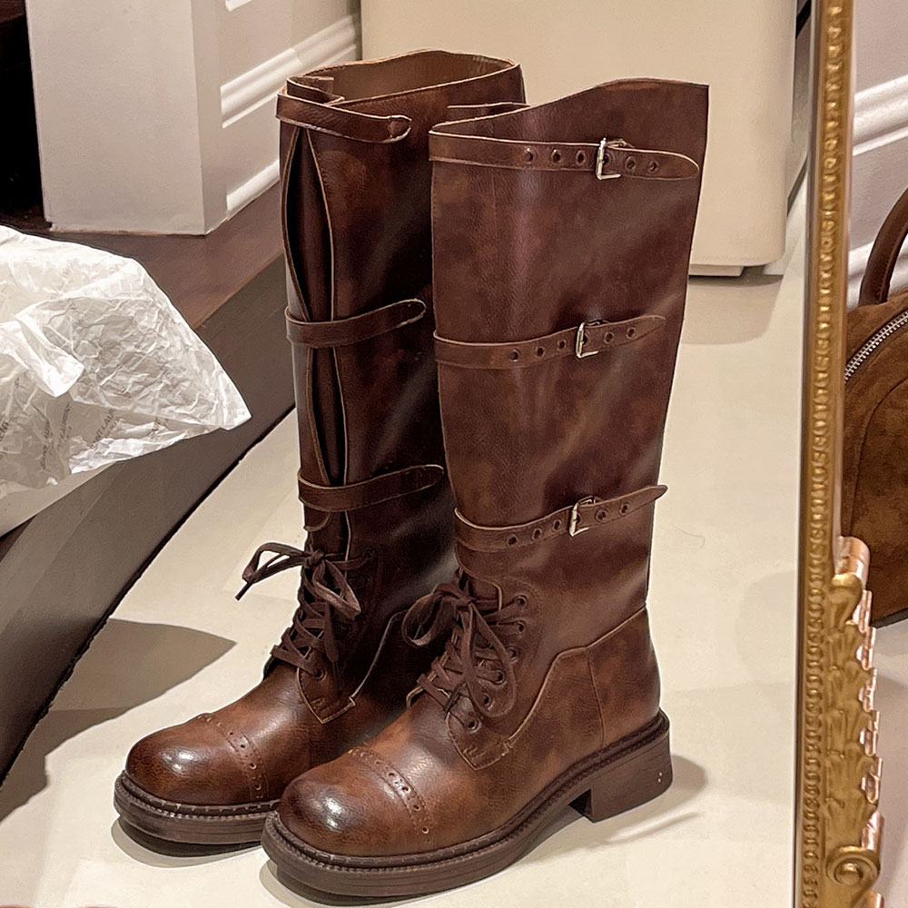 Vintage Fashion Aesthetic - Women's Knee High Boots Vintage Belt