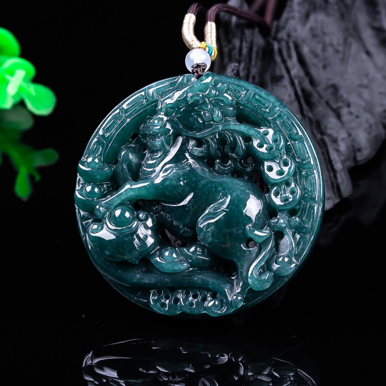 Vintage Fashion Necklace - Burmese Jadeite Dragon Pendant Gemstone Real