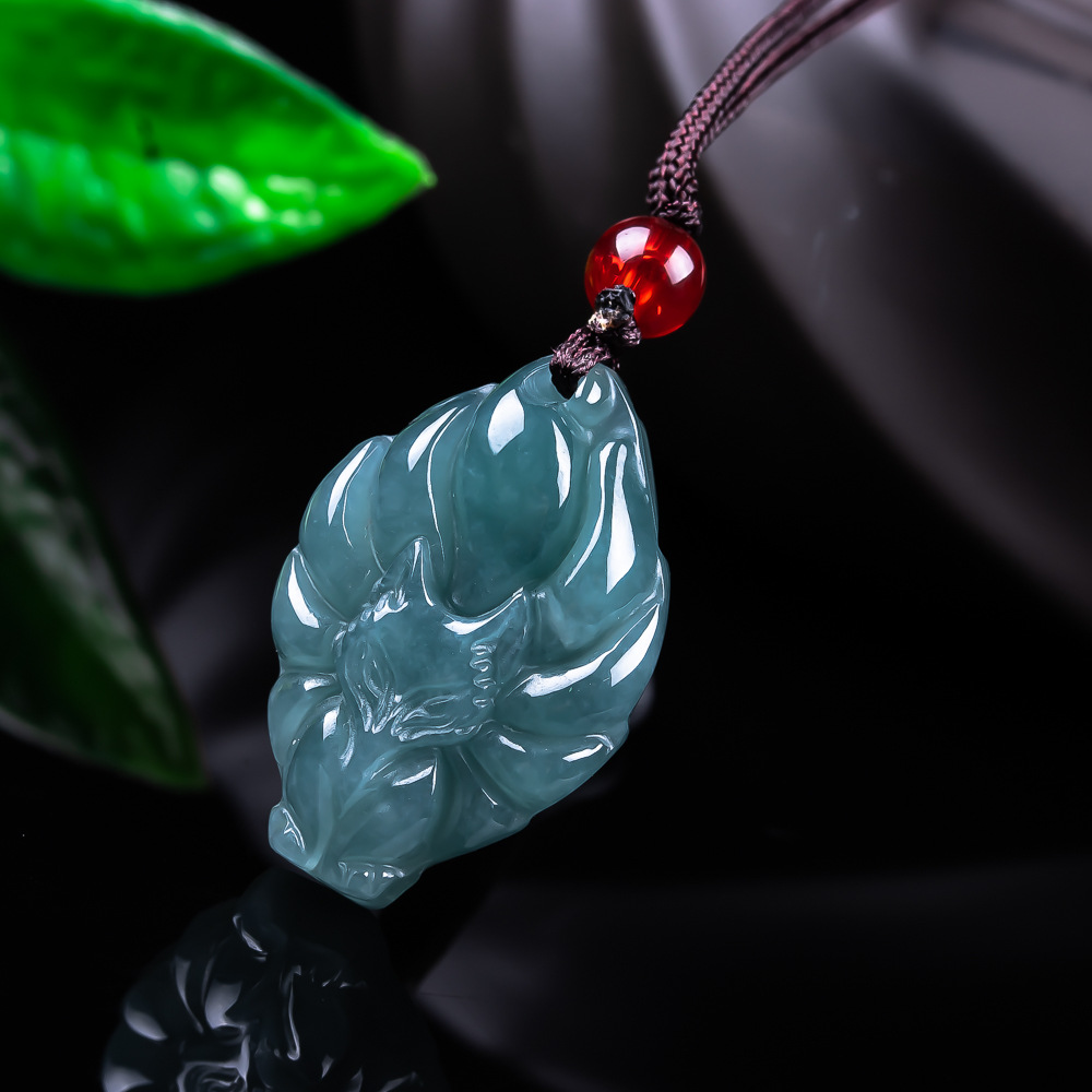 Vintage Fashion Necklace - Natural Burmese Jadeite Fox Pendant Necklace