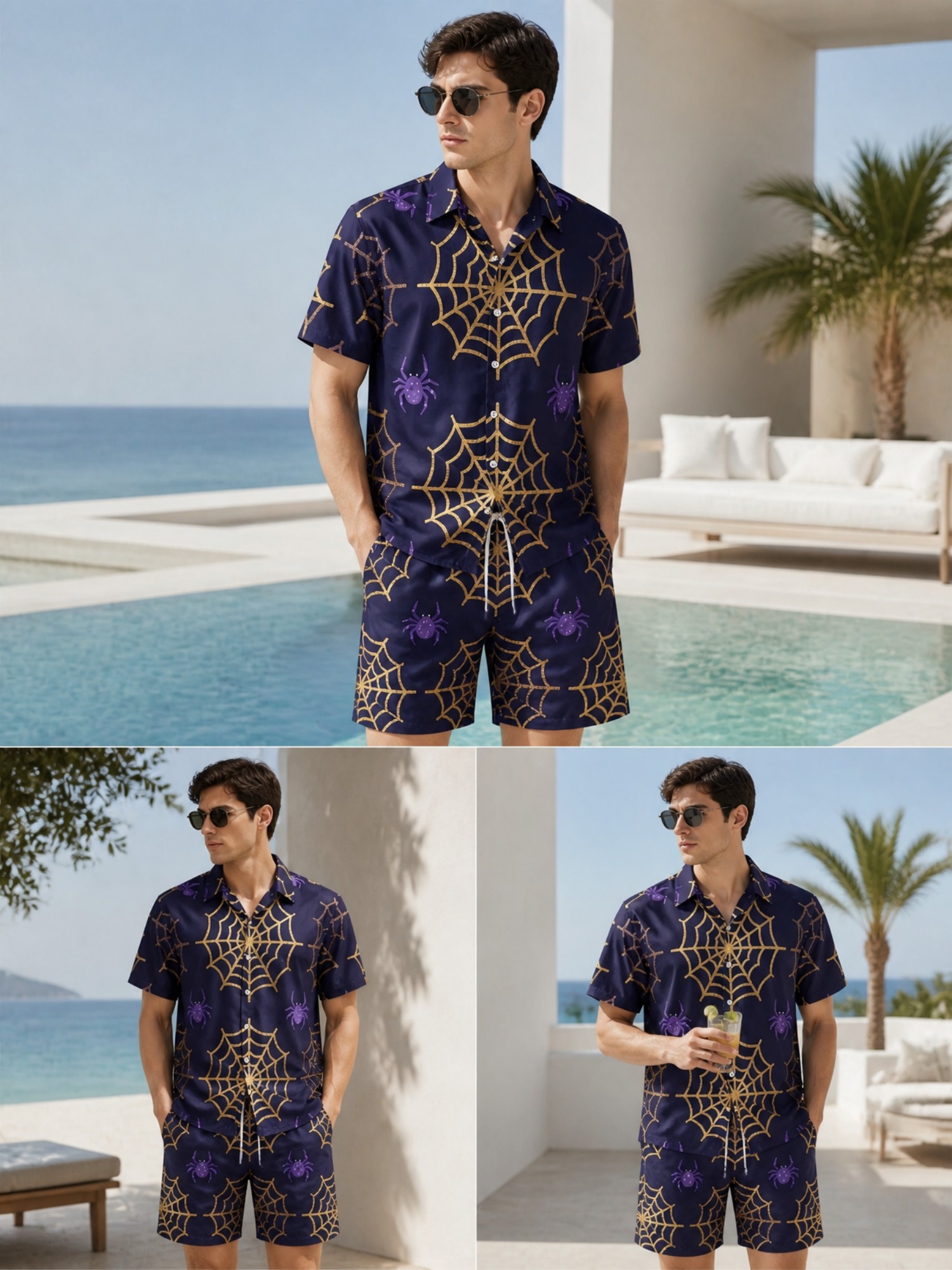 Printed Floral Shirt - Mens Summer Short Sleeve Polo Shirt