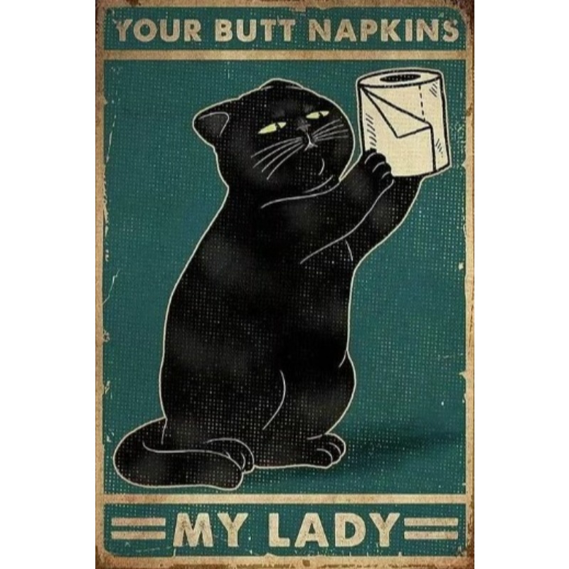 Vintage Fashion Posters - Black Funny Cat Metal Sign Vintage