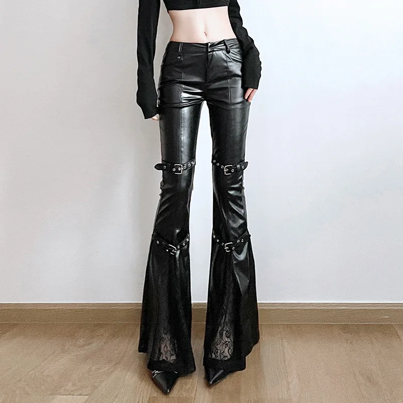 Vintage Fashion Aesthetic - Women's PU Leather Flare Pants, Gothic
