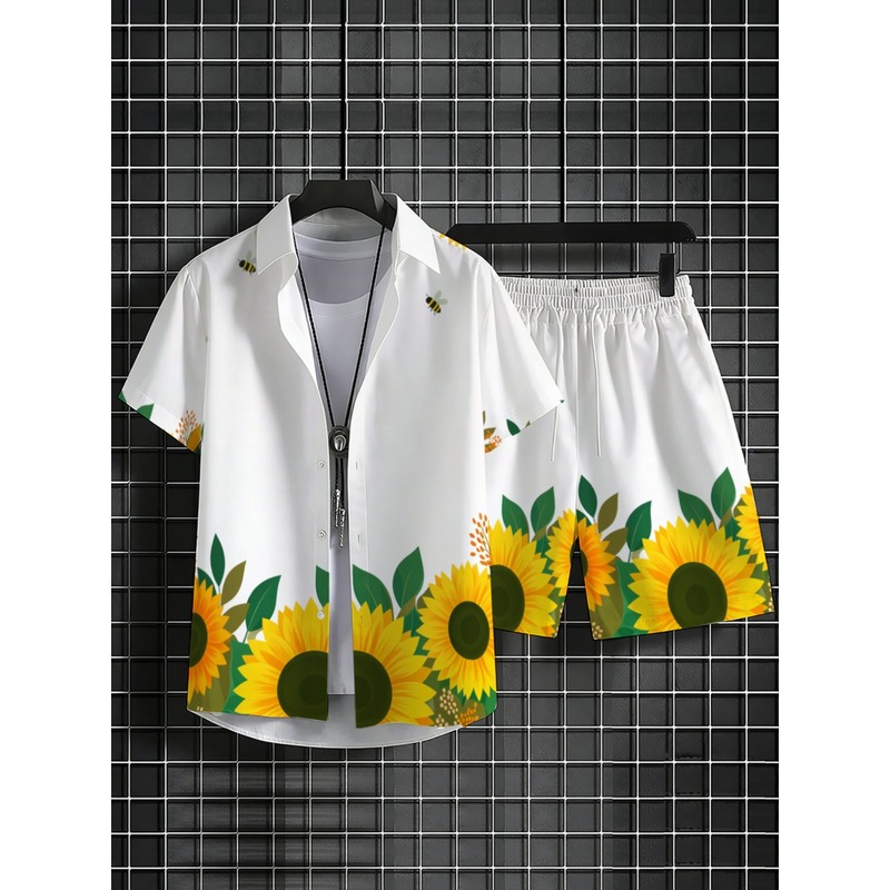 Men's Sunflower Printed Shirt  - Printed Floral Shirt ulasan dan harga