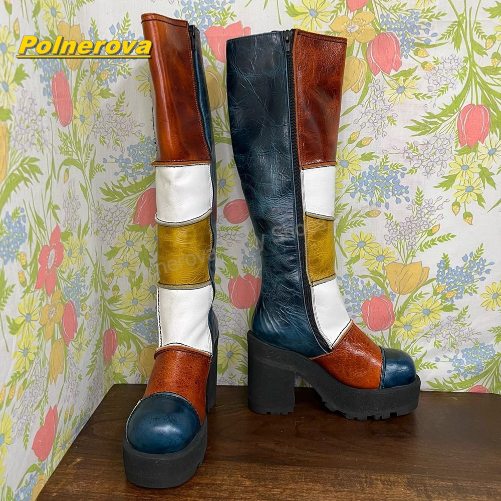 Women Retro Patchwork Leather  - Vintage Fashion Boots ulasan dan harga
