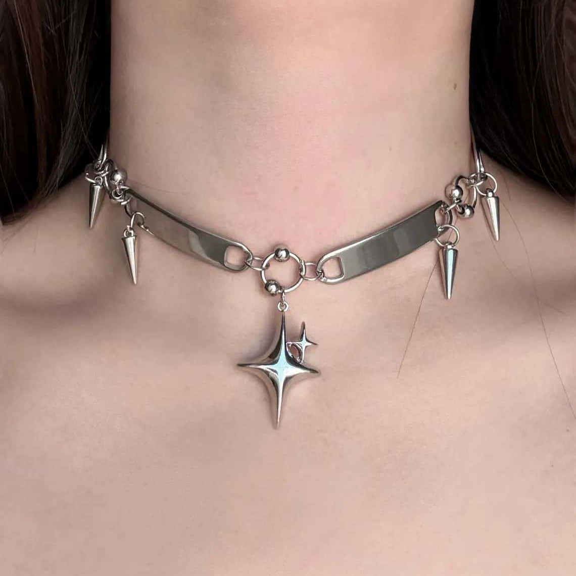 Punk Star Riveted Choker,Rock  - Vintage Fashion Necklace ulasan dan harga