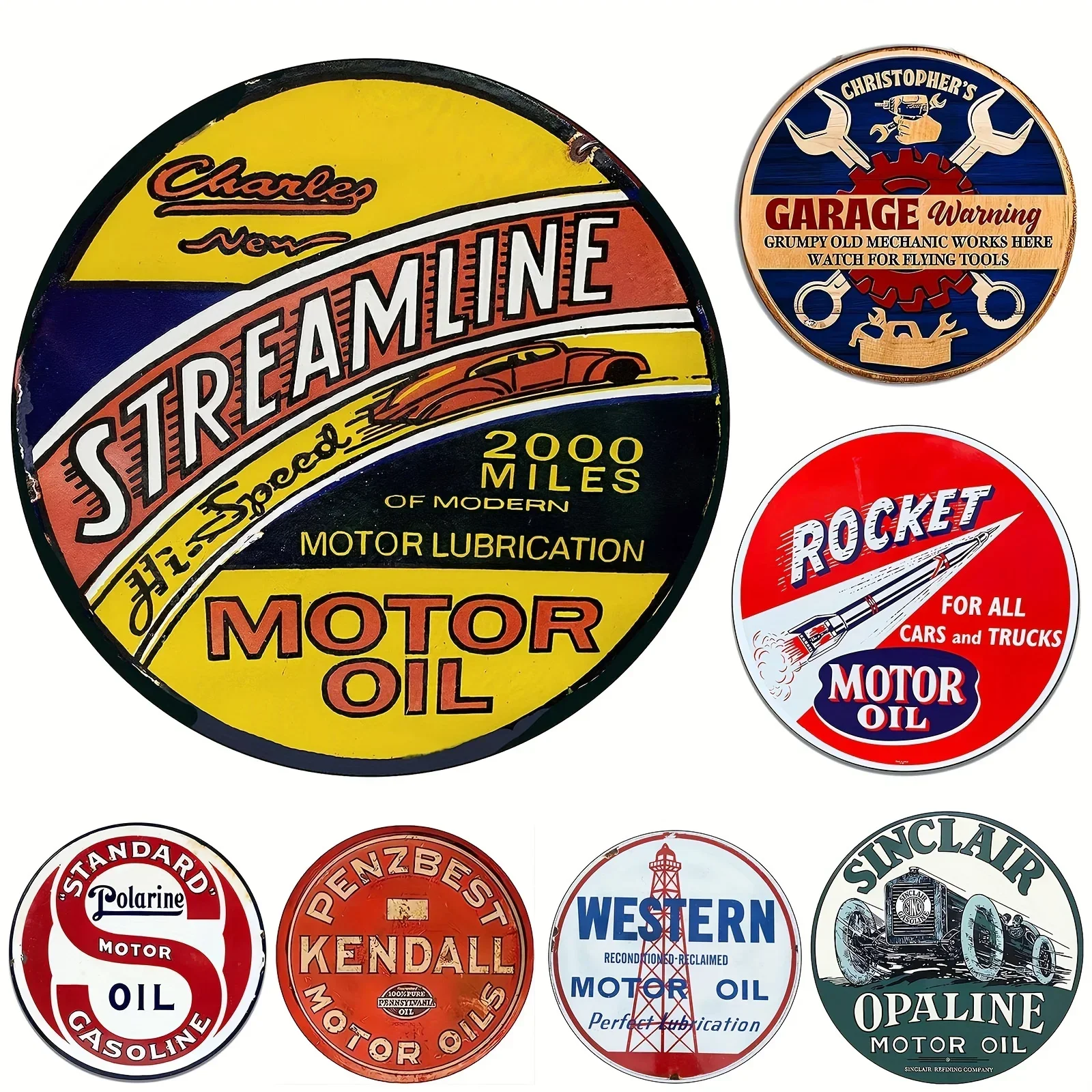 Vintage Motor Oil Sign Round M - Vintage Fashion Posters ulasan dan harga
