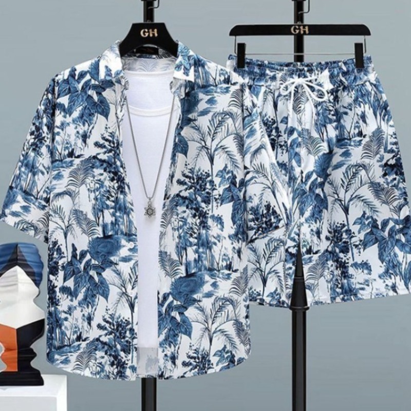 Summer Men Travel Outfit Ice S - Printed Floral Shirt ulasan dan harga
