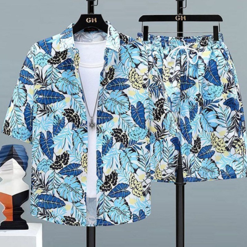 Summer Men Travel Outfit Ice S - Printed Floral Shirt ulasan dan harga