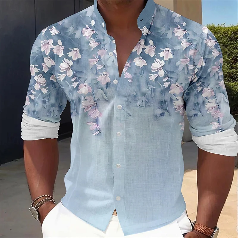 Men's Floral Print Long-Sleeve - Printed Floral Shirt ulasan dan harga