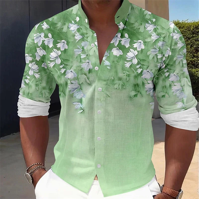 Men's Floral Print Long-Sleeve - Printed Floral Shirt ulasan dan harga