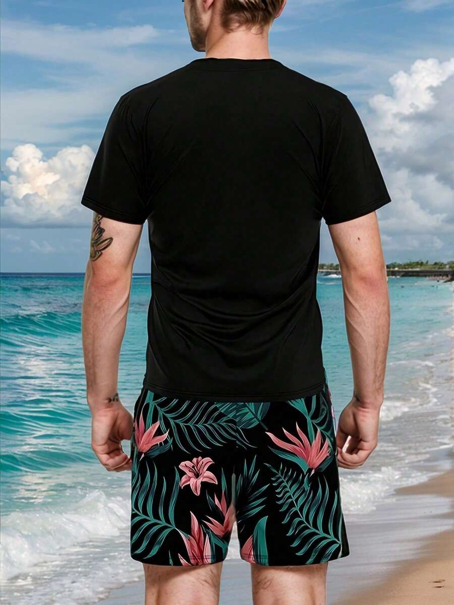 Men's Tropical Plant Print Sho - Printed Floral Shirt ulasan dan harga