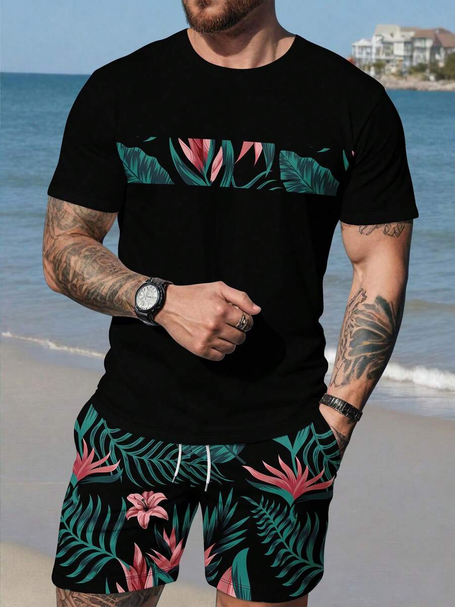 Men's Tropical Plant Print Sho - Printed Floral Shirt ulasan dan harga