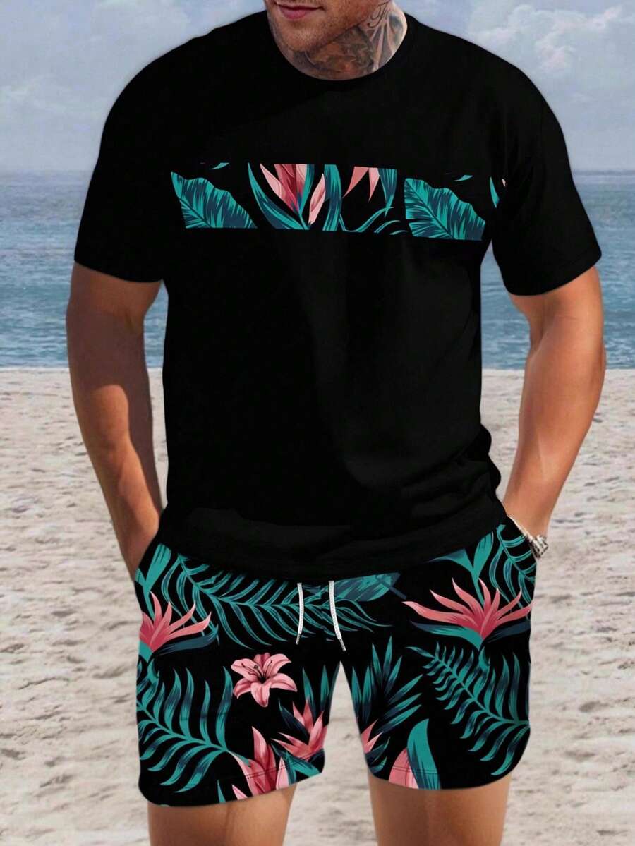 Men's Tropical Plant Print Sho - Printed Floral Shirt ulasan dan harga