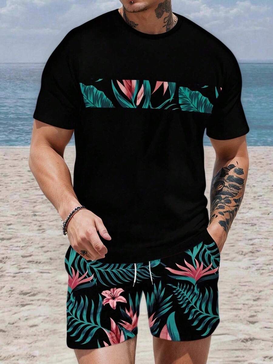 Men's Tropical Plant Print Sho - Printed Floral Shirt ulasan dan harga