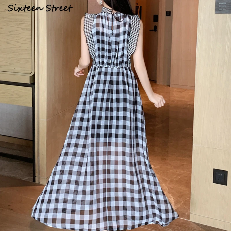 Plaid Sleeveless Dress for Wom - Vintage Fashion Runway ulasan dan harga