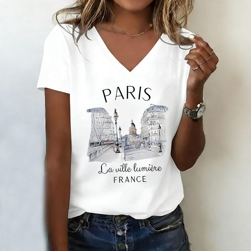 Vintage Paris T-shirt V Neck C - Vintage Fashion In Paris ulasan dan harga