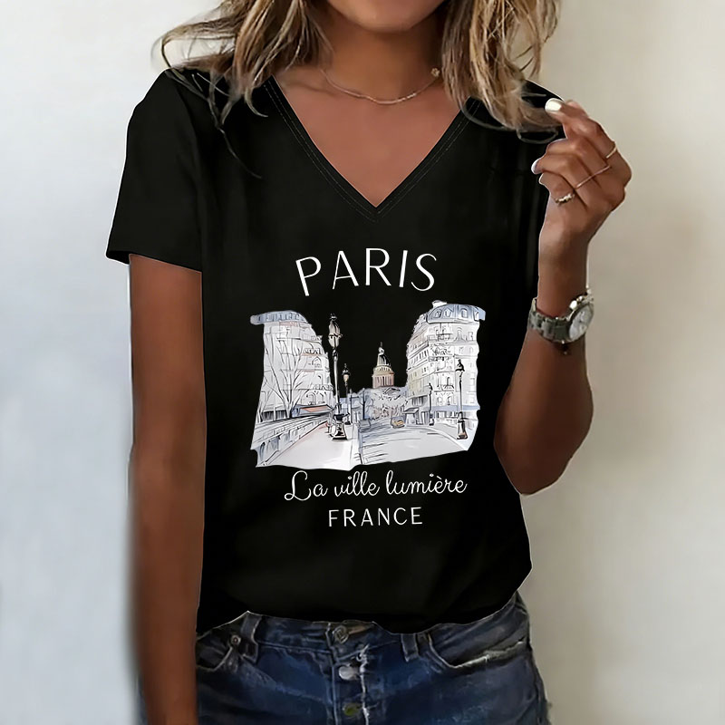 Vintage Paris T-shirt V Neck C - Vintage Fashion In Paris ulasan dan harga