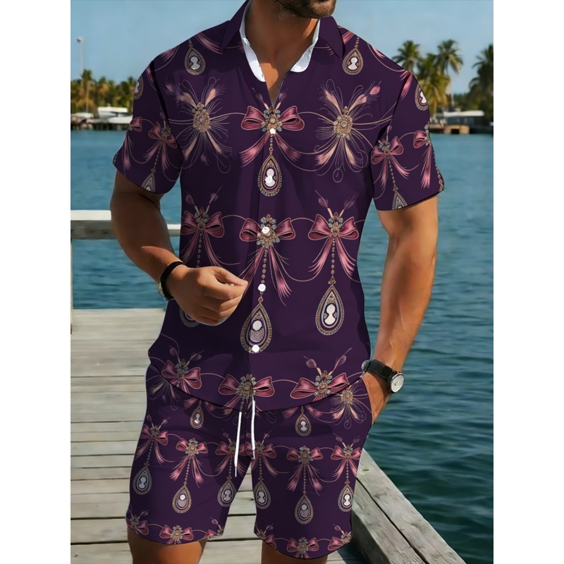 Men's Purple Floral Printed Po - Printed Floral Shirt ulasan dan harga
