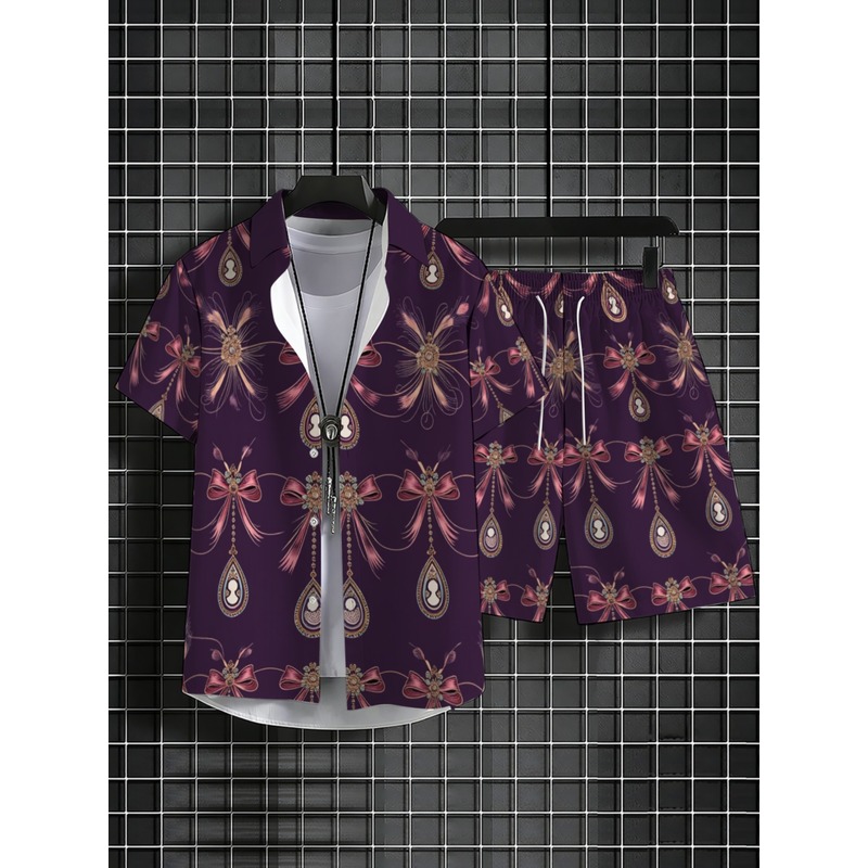 Men's Purple Floral Printed Po - Printed Floral Shirt ulasan dan harga