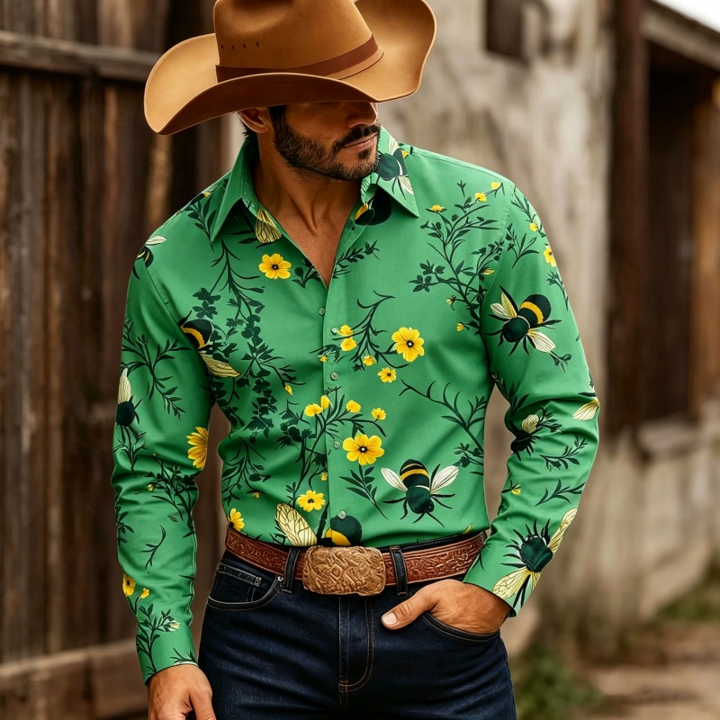 Men's Floral Print Long-Sleeve - Printed Floral Shirt ulasan dan harga