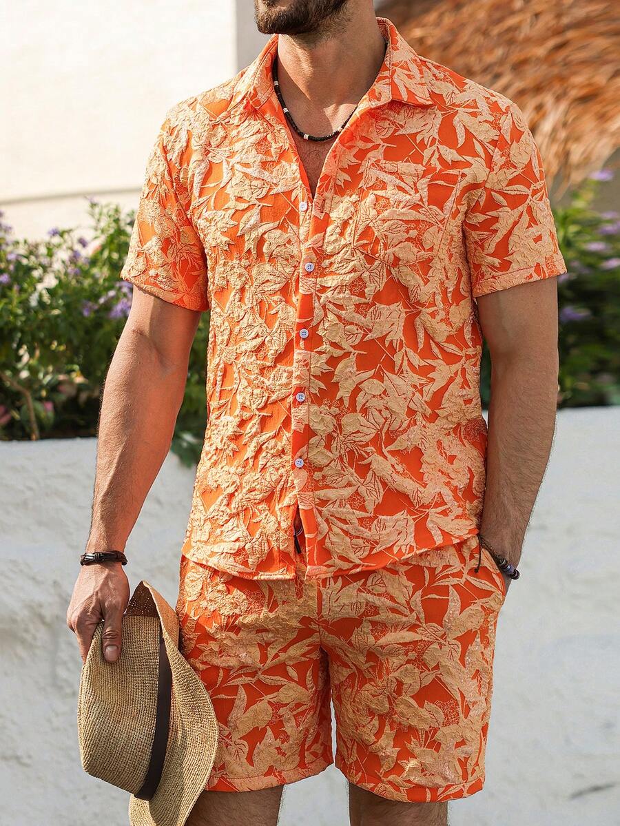 Genlund Men's Burnt Orange Sum - Printed Floral Shirt ulasan dan harga