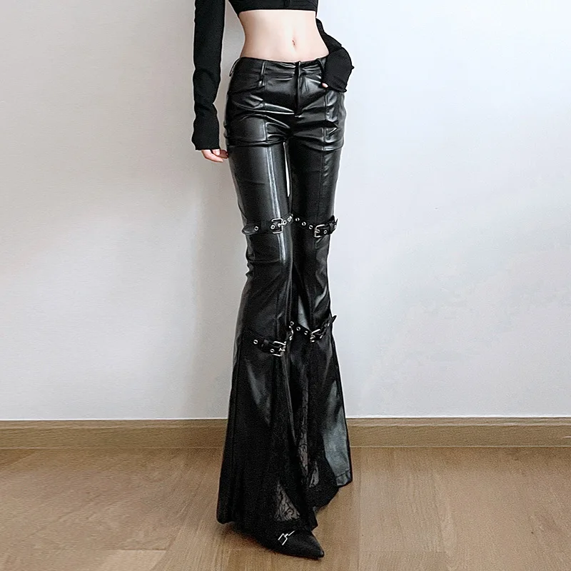 Women's PU Leather Flare Pants - Vintage Fashion Aesthetic ulasan dan harga