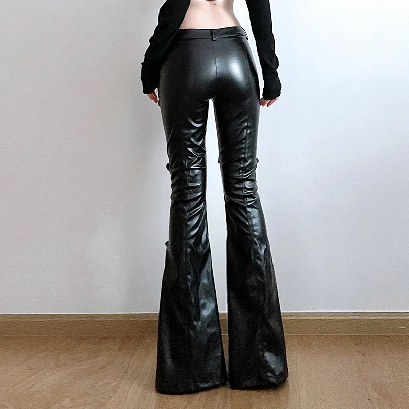 Women's PU Leather Flare Pants - Vintage Fashion Aesthetic ulasan dan harga