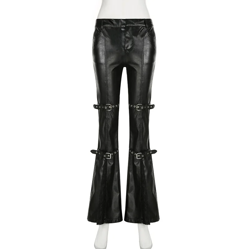 Women's PU Leather Flare Pants - Vintage Fashion Aesthetic ulasan dan harga